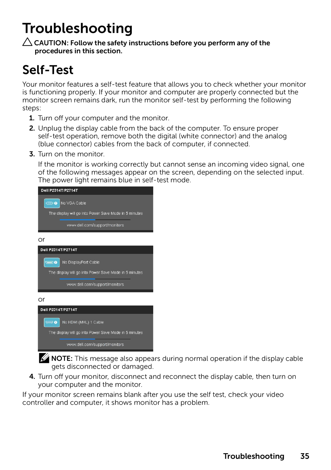 Dell P2314T P2714T, 210-ABMB, 859-BBBC manual Troubleshooting, Self-Test 