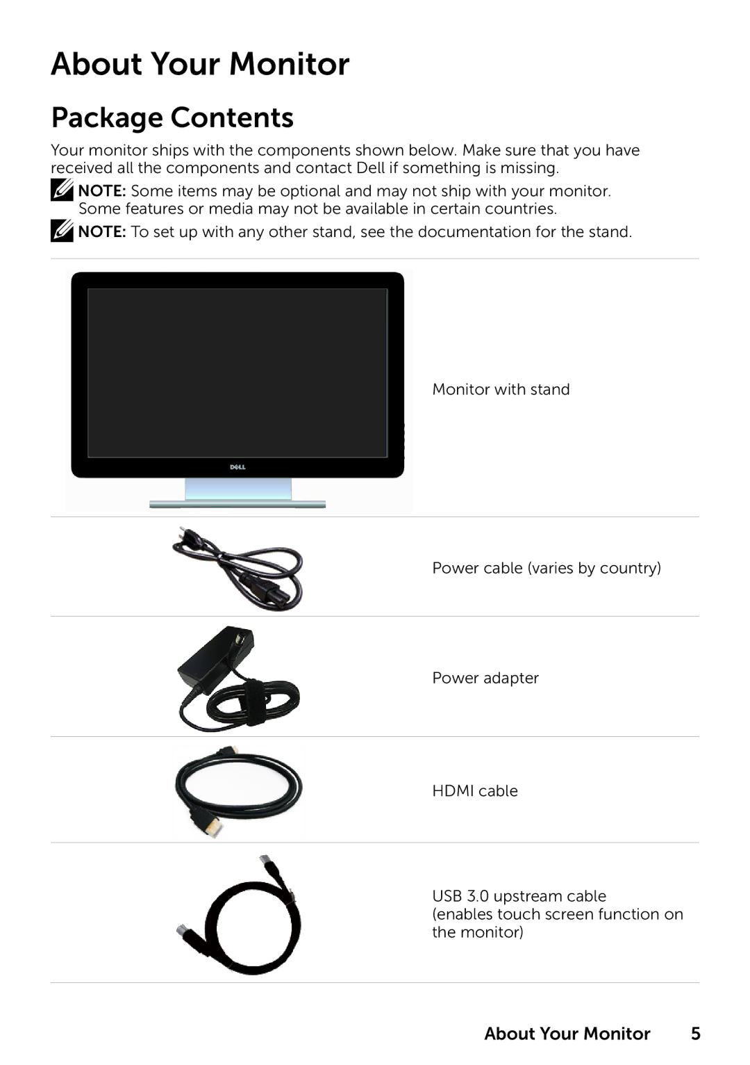 Dell P2314T P2714T, 210-ABMB, 859-BBBC manual About Your Monitor, Package Contents 