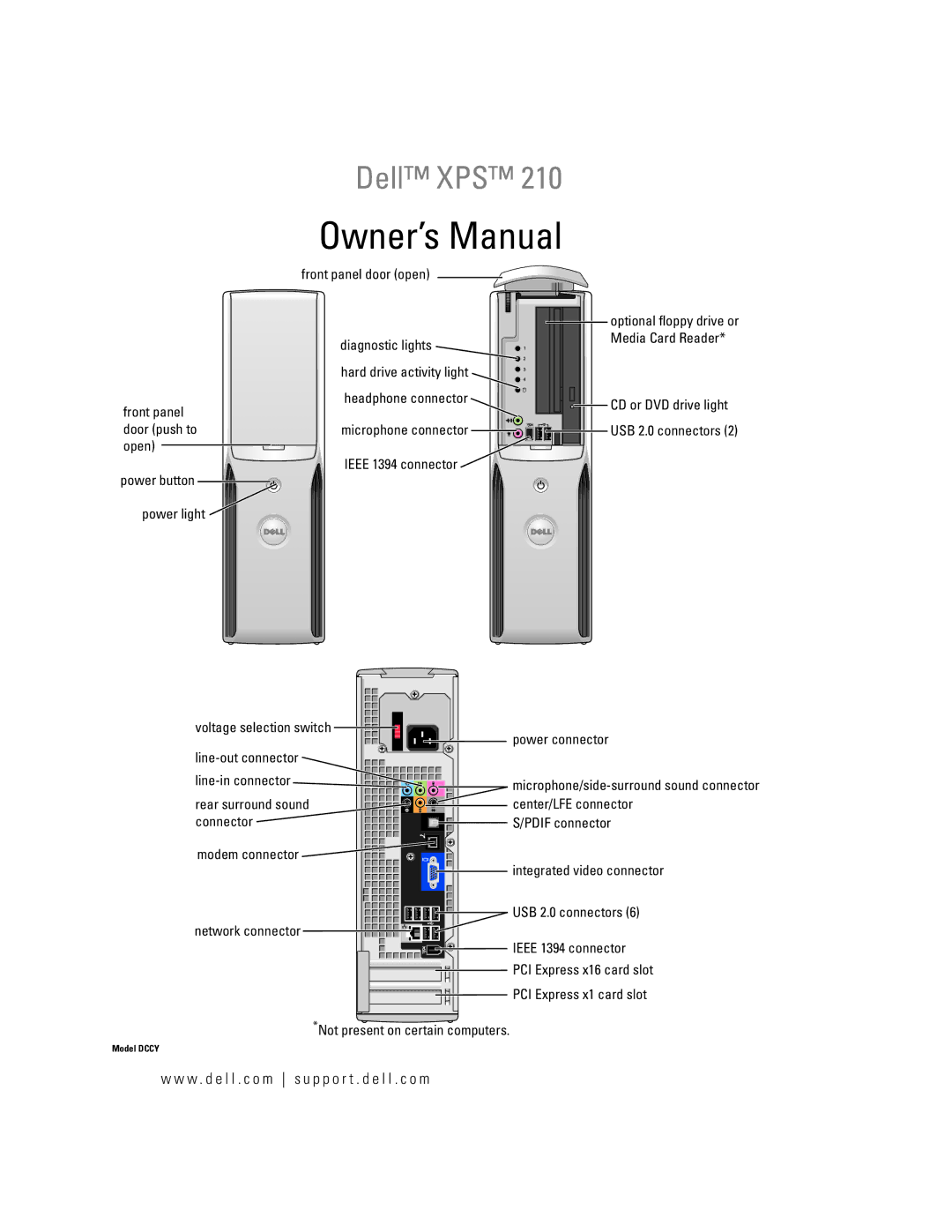 Dell 210 owner manual W . d e l l . c o m s u p p o r t . d e l l . c o m, Ieee 1394 connector 