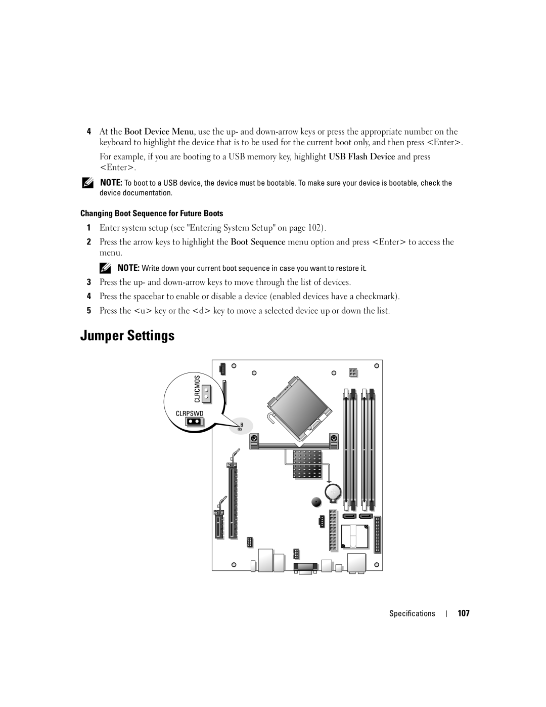 Dell 210 owner manual Jumper Settings, 107 