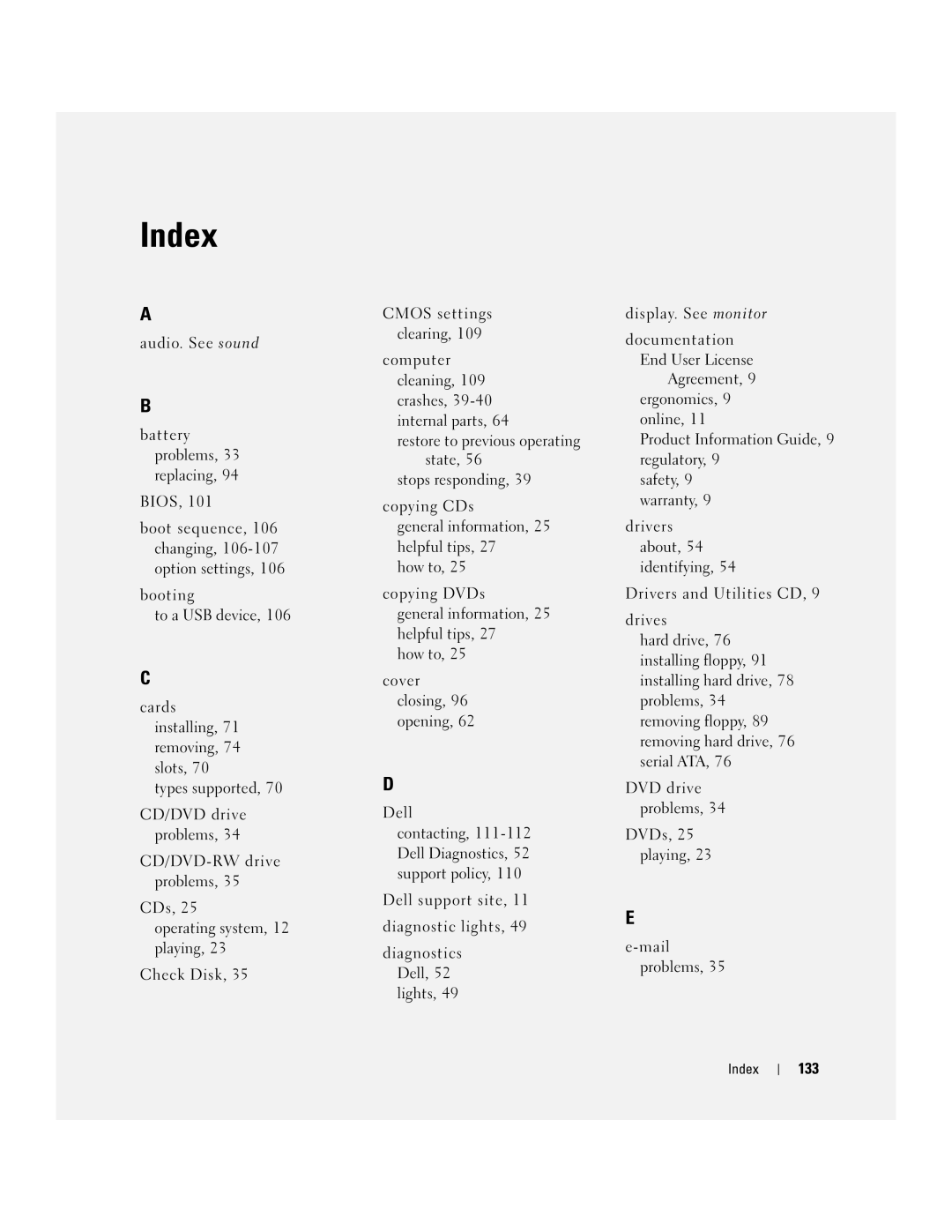 Dell 210 owner manual 133, Index 