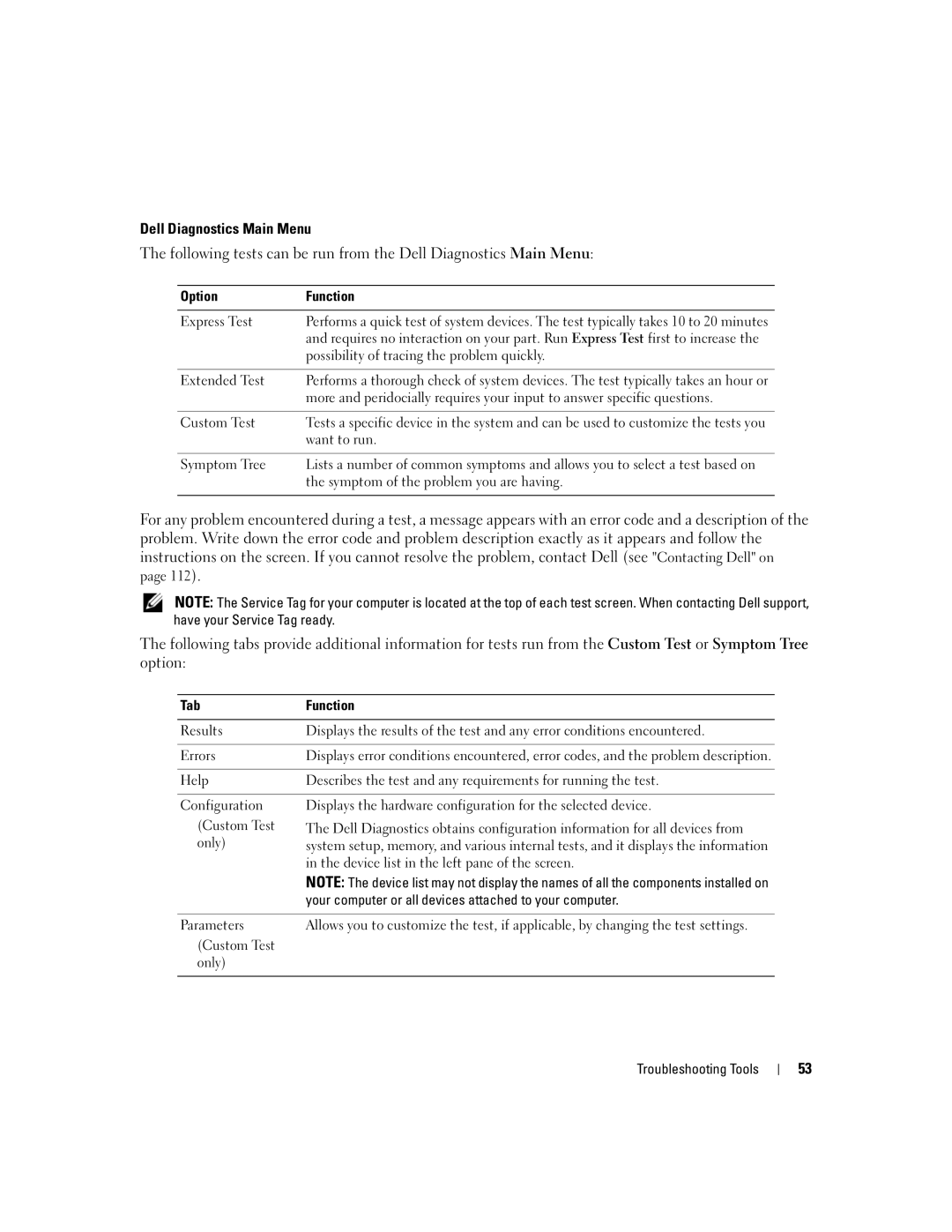 Dell 210 owner manual Dell Diagnostics Main Menu 