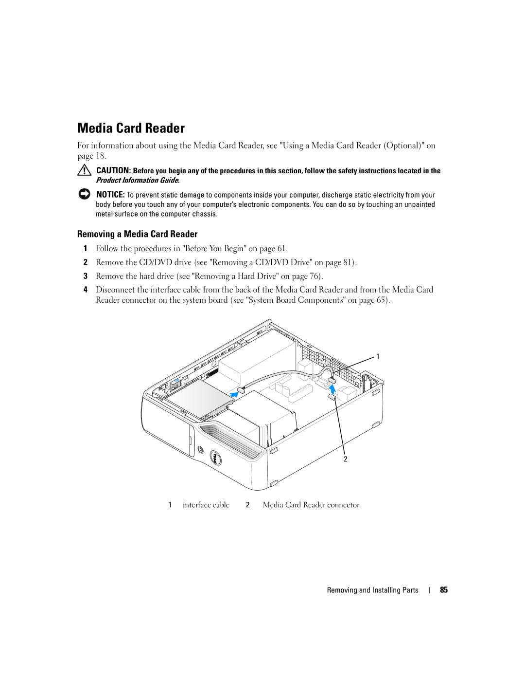 Dell 210 owner manual Removing a Media Card Reader 