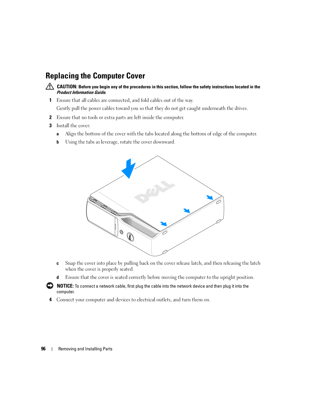 Dell 210 owner manual Replacing the Computer Cover 