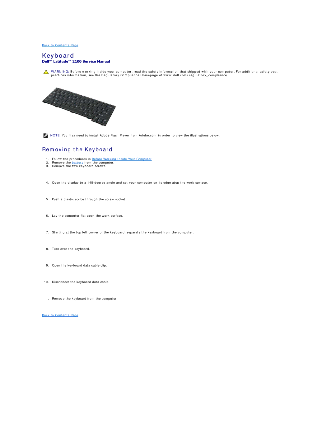 Dell 2100 specifications Removing the Keyboard 