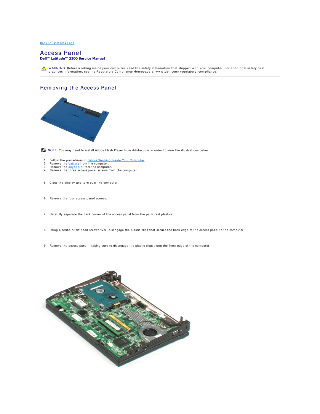 Dell 2100 specifications Removing the Access Panel 