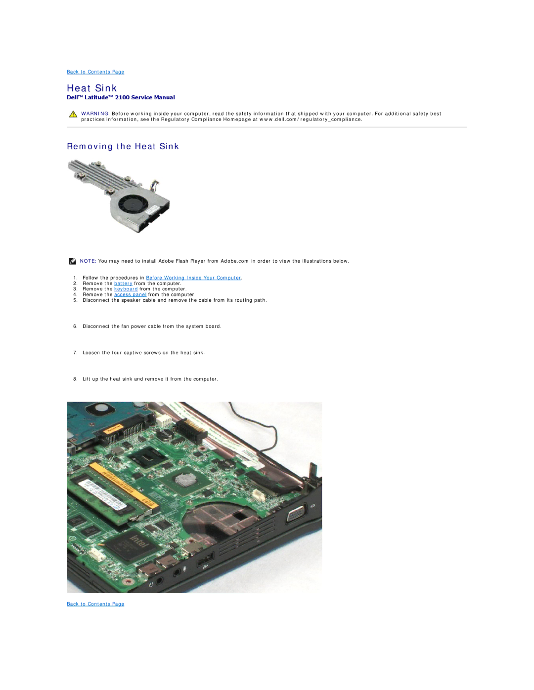 Dell 2100 specifications Removing the Heat Sink 