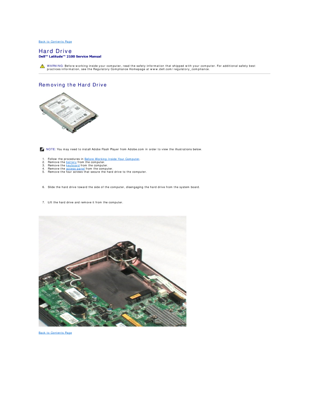 Dell 2100 specifications Removing the Hard Drive 