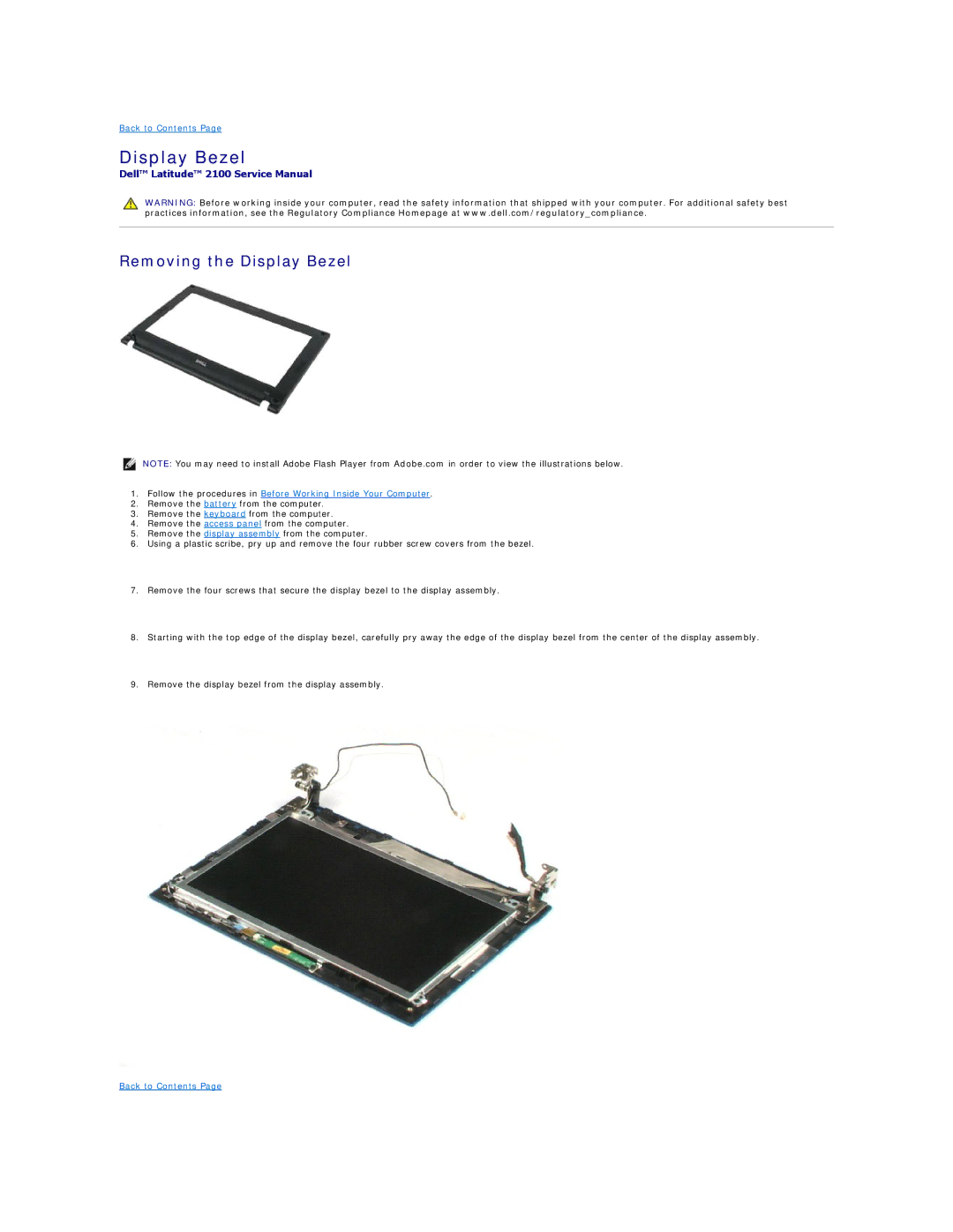 Dell 2100 specifications Removing the Display Bezel 