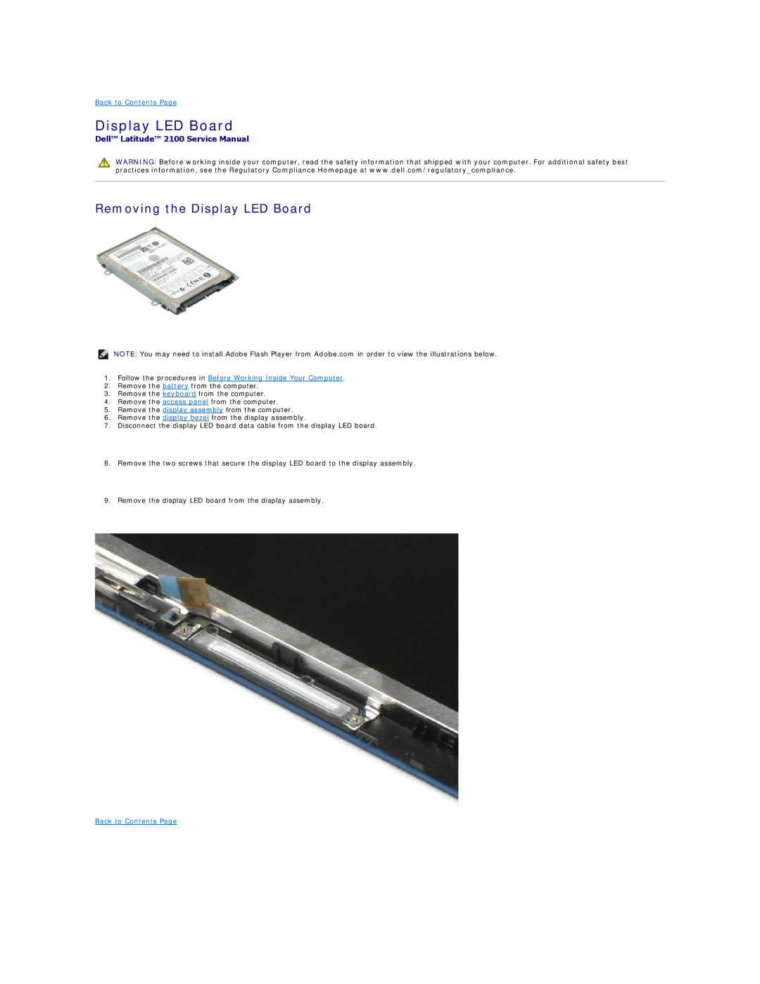 Dell 2100 specifications Removing the Display LED Board 