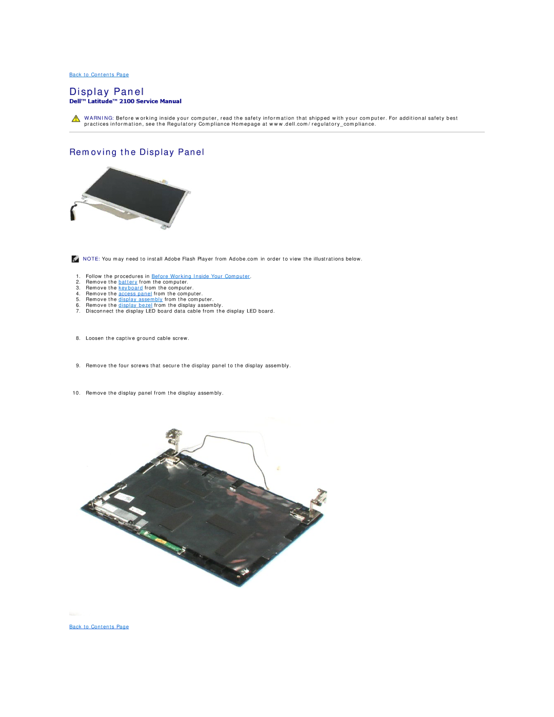 Dell 2100 specifications Removing the Display Panel 