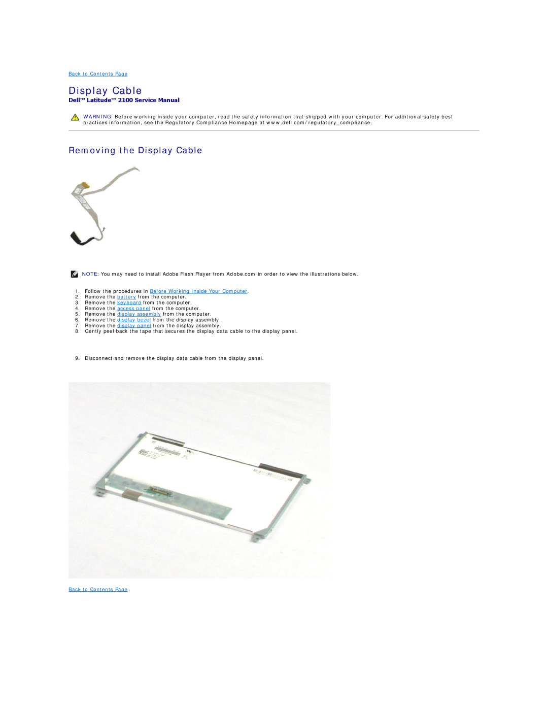 Dell 2100 specifications Removing the Display Cable 