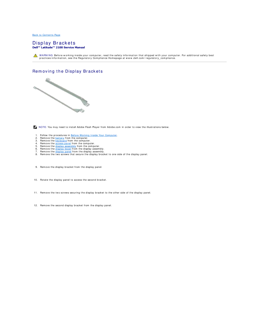 Dell 2100 specifications Removing the Display Brackets 