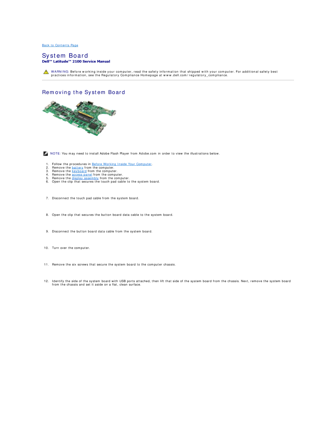 Dell 2100 specifications Removing the System Board 