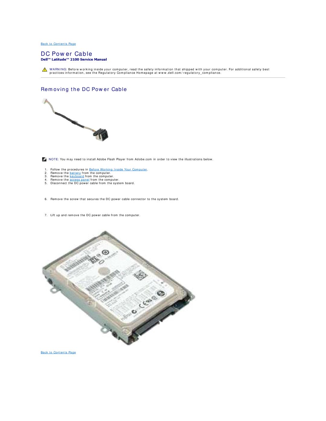 Dell 2100 specifications Removing the DC Power Cable 