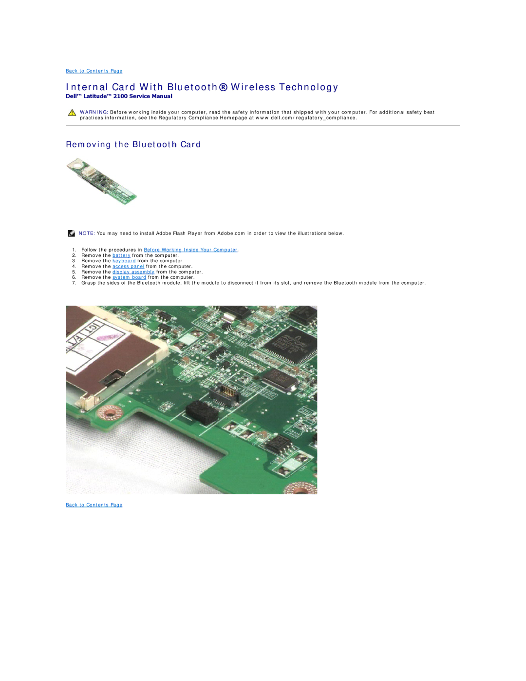 Dell 2100 specifications Internal Card With Bluetooth Wireless Technology, Removing the Bluetooth Card 