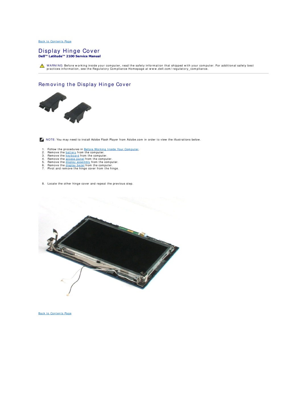 Dell 2100 specifications Removing the Display Hinge Cover 