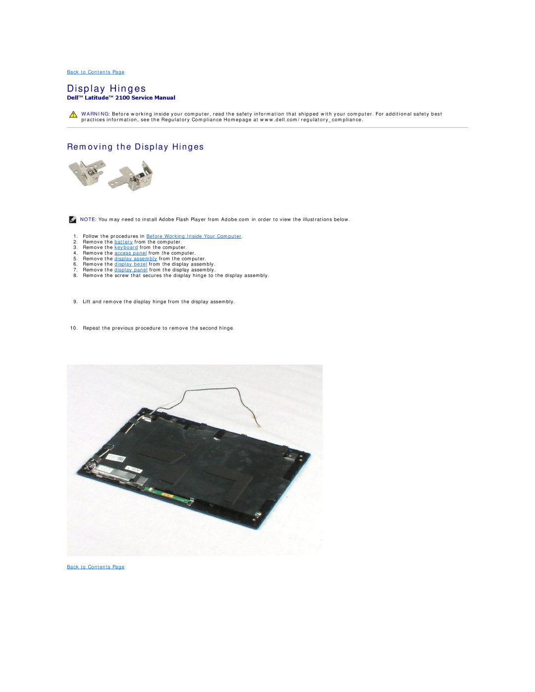 Dell 2100 specifications Removing the Display Hinges 