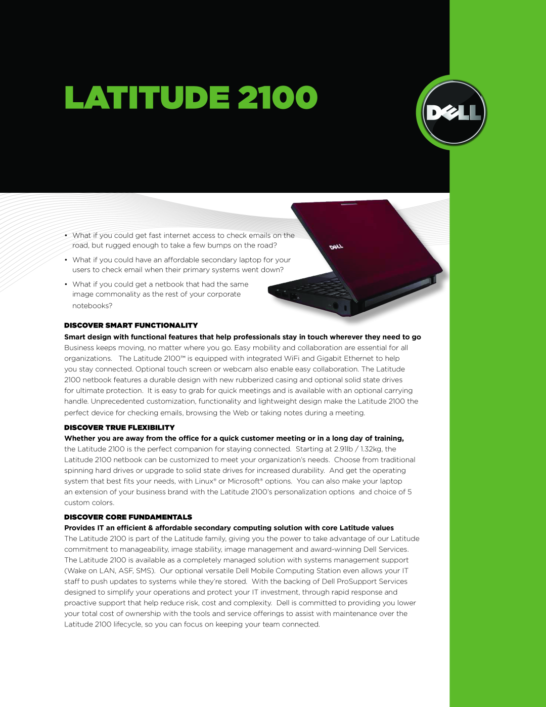 Dell 2100 manual latitude, Discover Smart Functionality, Discover True Flexibility, Discover Core Fundamentals 