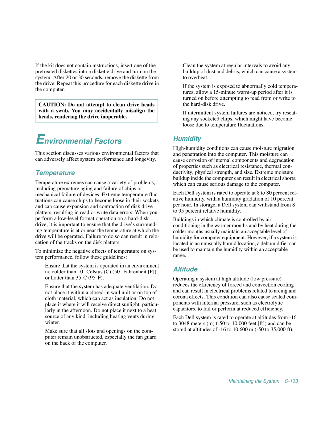Dell 2100/200, 2100/180 manual Environmental Factors, Temperature, Humidity, Altitude 
