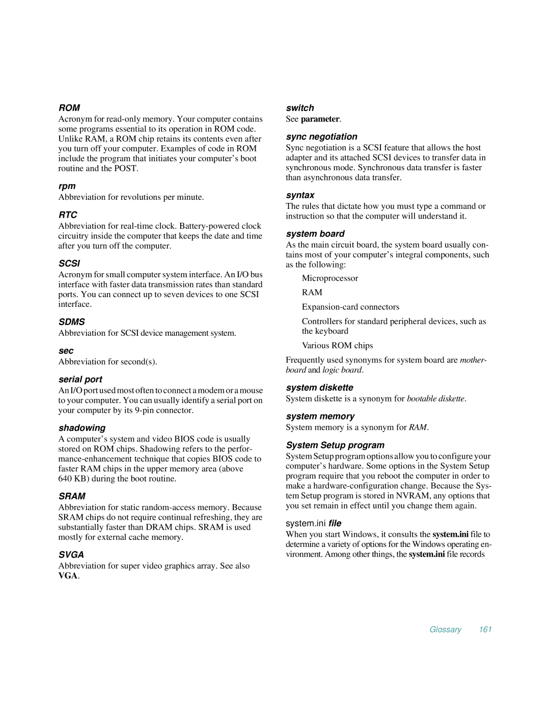 Dell 2100/200, 2100/180 manual Rom, Rtc, Scsi, Sdms, Sram, Svga 