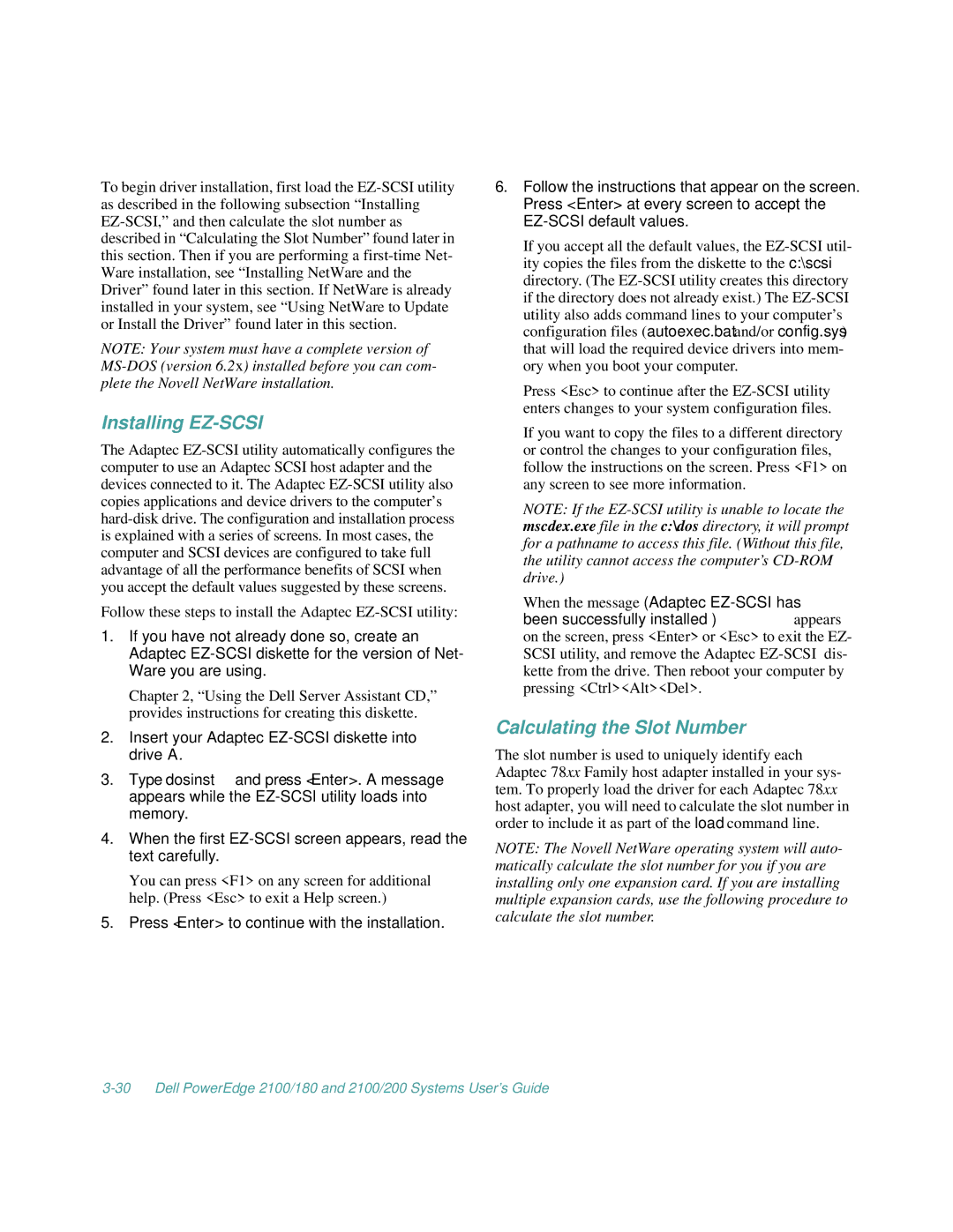 Dell 2100/180, 2100/200 manual Installing EZ-SCSI, Calculating the Slot Number 