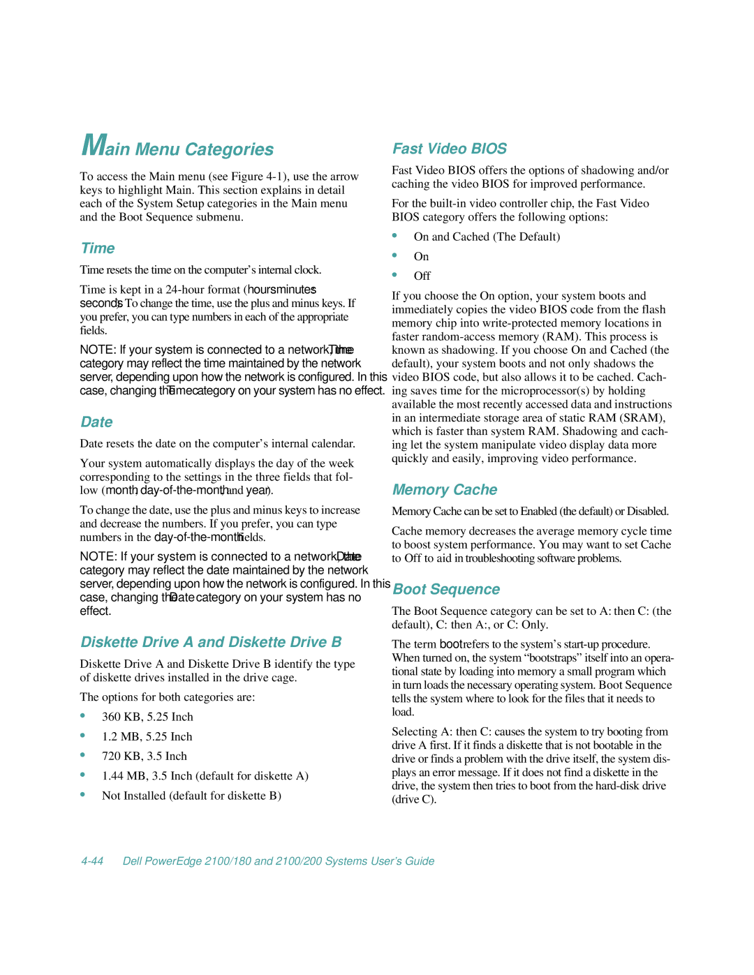 Dell 2100/180, 2100/200 manual Main Menu Categories 