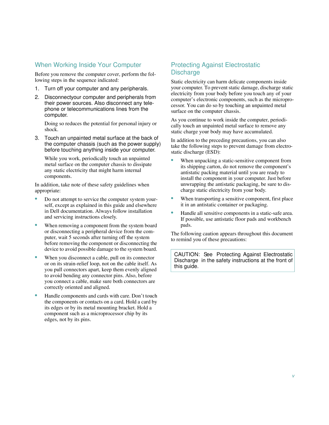 Dell 2100/200, 2100/180 manual When Working Inside Your Computer, Protecting Against Electrostatic Discharge 