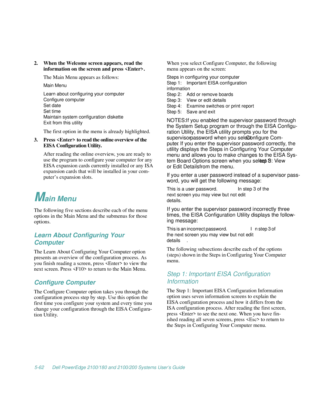 Dell 2100/180, 2100/200 manual Main Menu, Learn About Configuring Your Computer, Configure Computer 