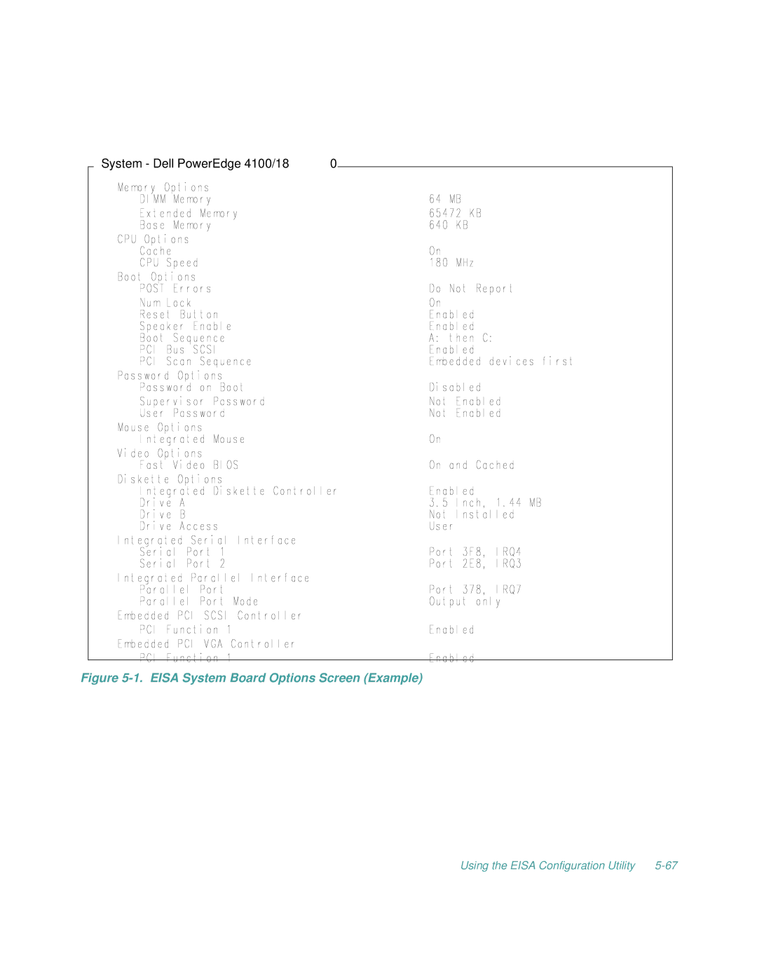 Dell 2100/200, 2100/180 manual Eisa System Board Options Screen Example 