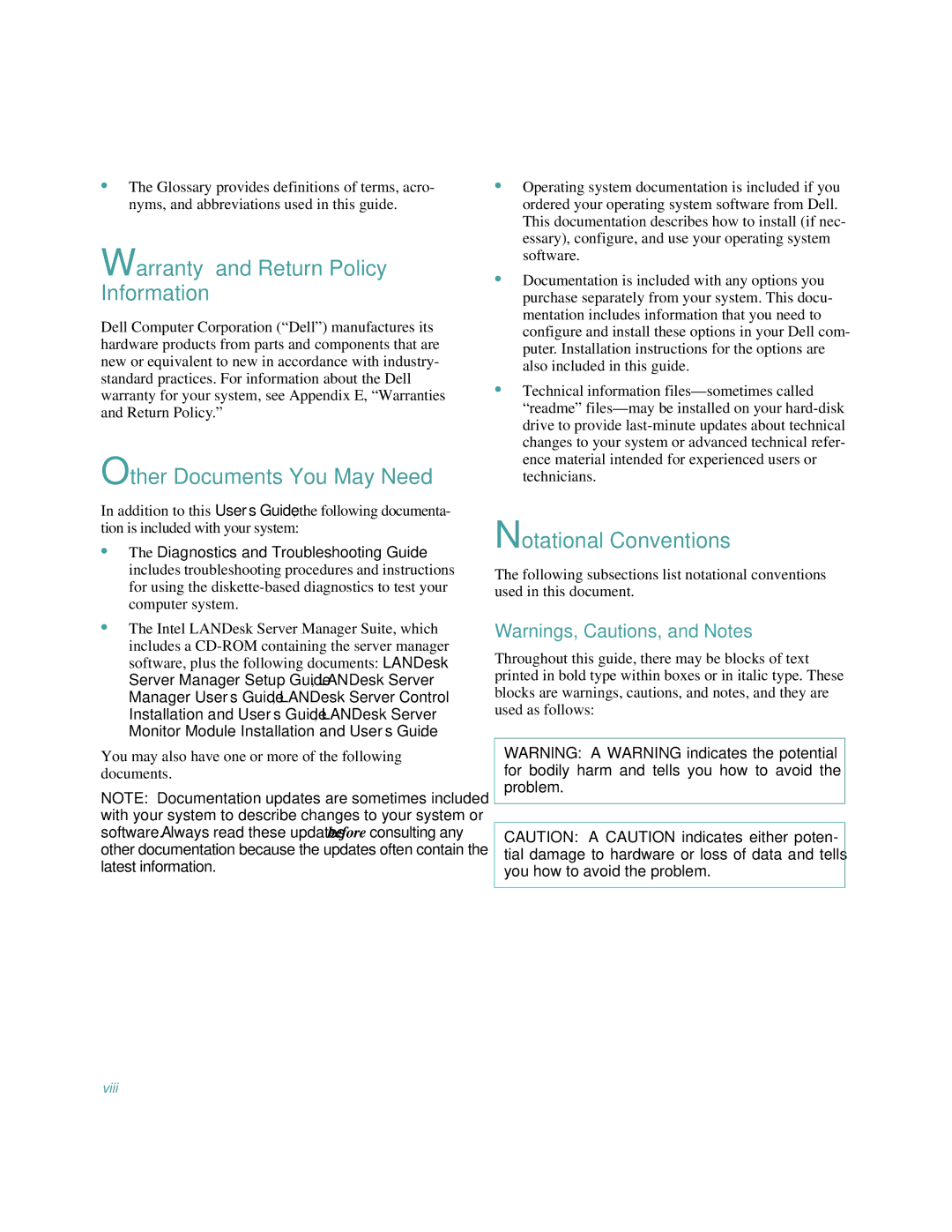 Dell 2100/180, 2100/200 manual Warranty and Return Policy Information, Other Documents You May Need, Notational Conventions 