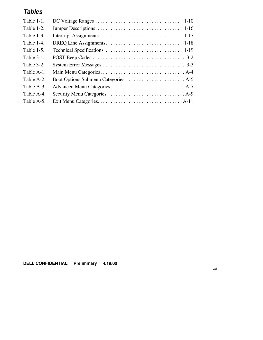 Dell 2100/180 service manual Tables 