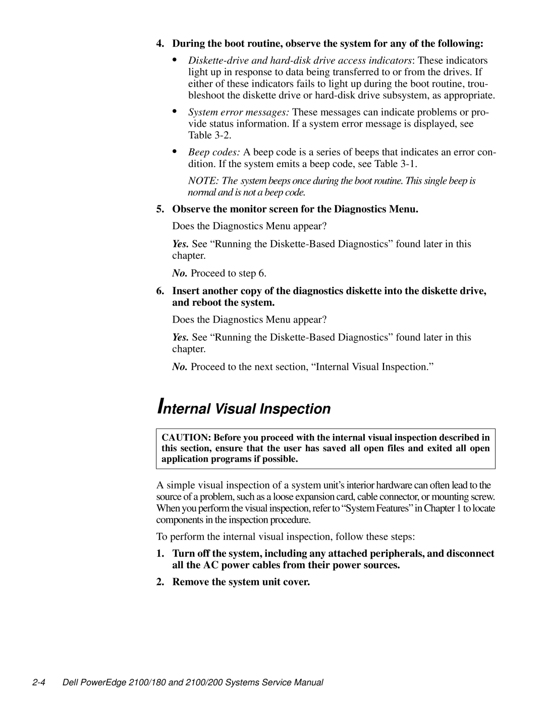 Dell 2100/180 service manual Internal Visual Inspection 