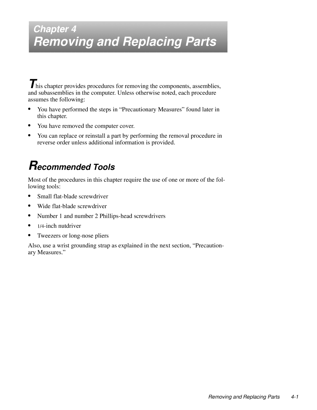 Dell 2100/180 service manual Removing and Replacing Parts, Recommended Tools 