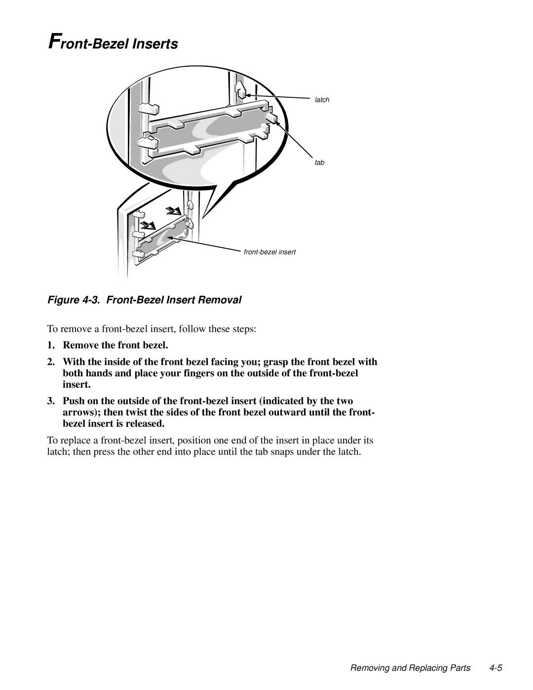 Dell 2100/180 service manual Front-Bezel Inserts, Front-Bezel Insert Removal 