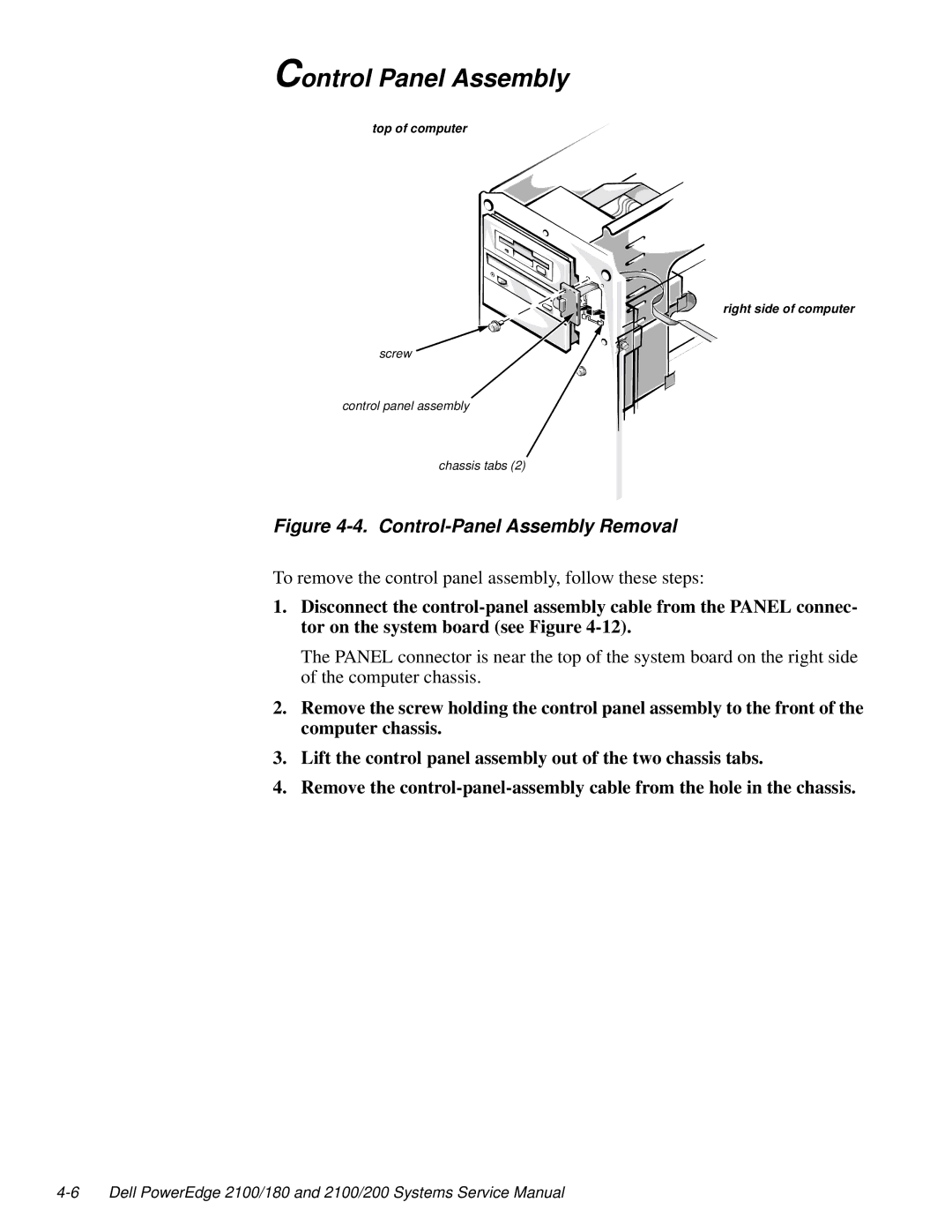 Dell 2100/180 service manual Control Panel Assembly, Control-Panel Assembly Removal 