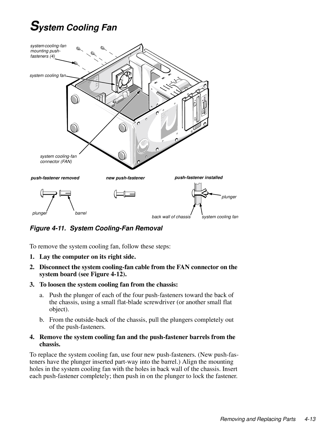 Dell 2100/180 service manual System Cooling Fan, System Cooling-Fan Removal 