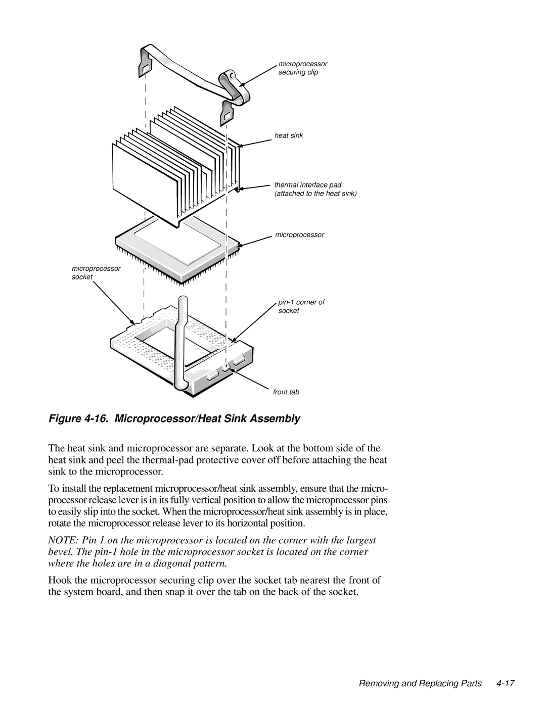 Dell 2100/180 service manual Microprocessor/Heat Sink Assembly 