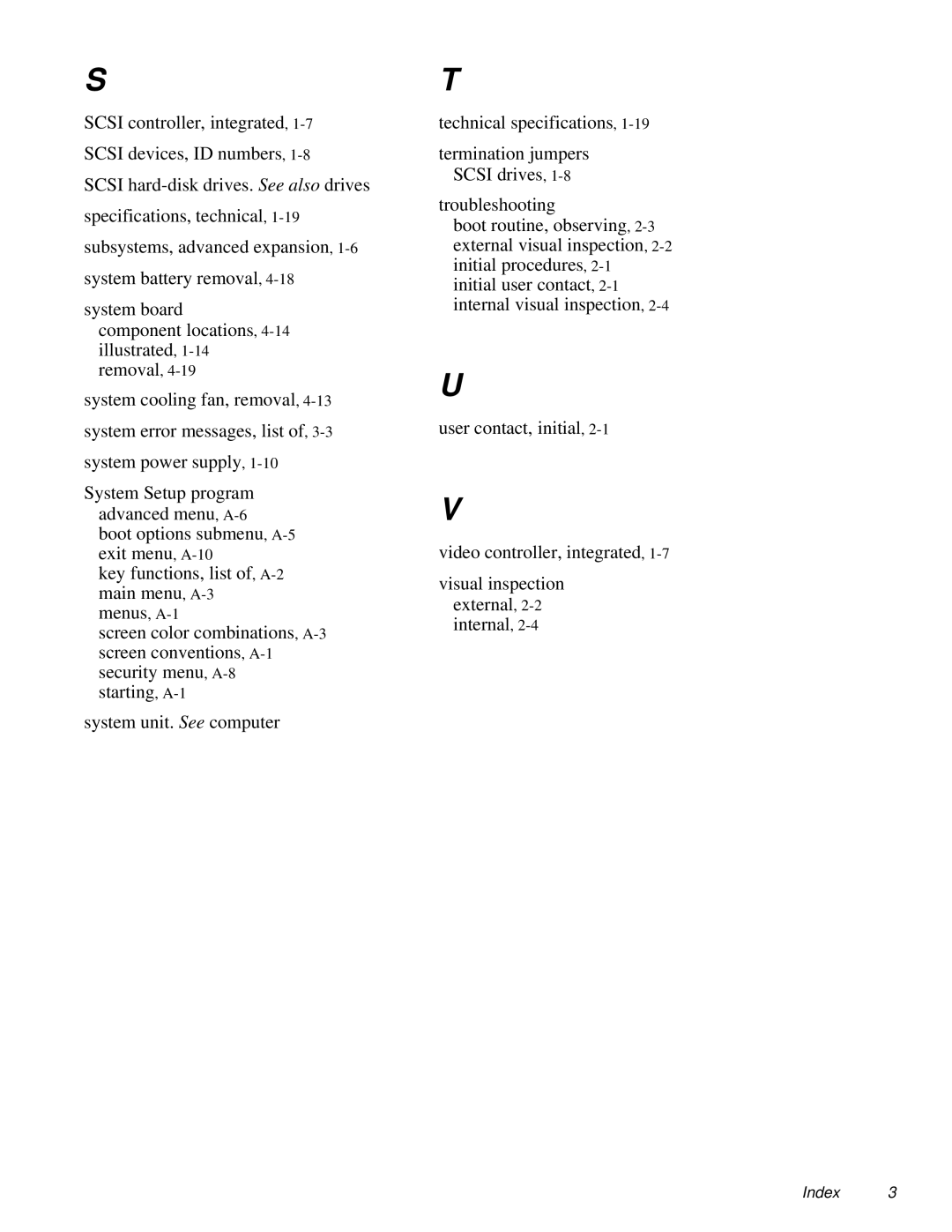 Dell 2100/180 service manual Key functions, list of main menu, A-3menus, A-1 