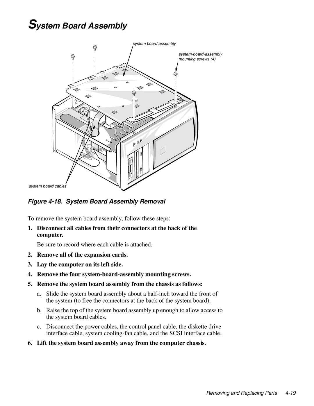 Dell 2100/180 service manual System Board Assembly Removal 