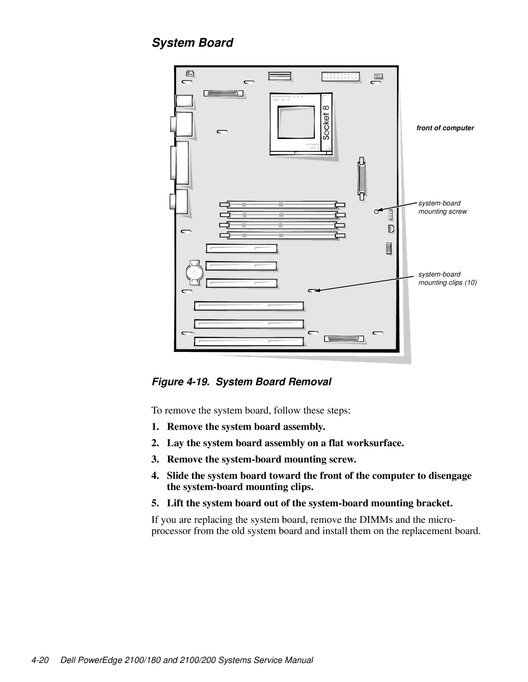 Dell 2100/180 service manual System Board Removal 