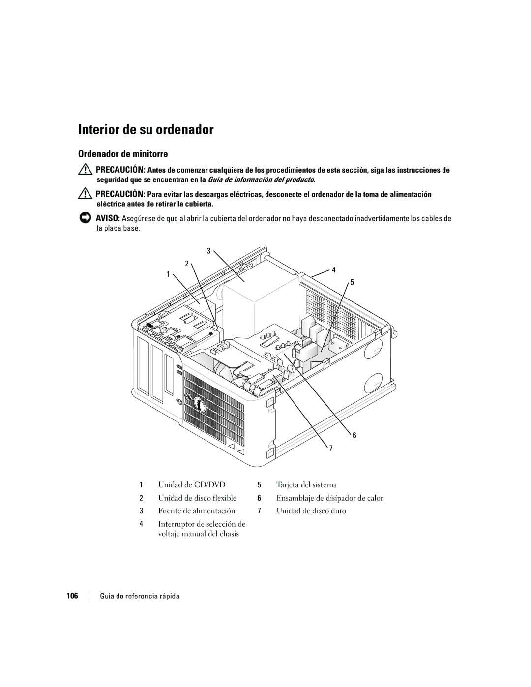 Dell 210L manual Interior de su ordenador, 106 