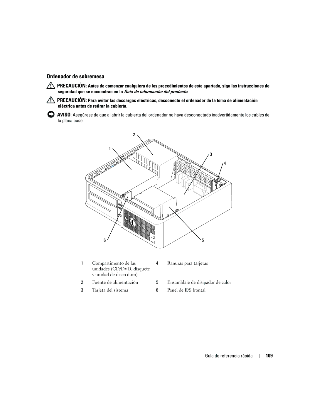 Dell 210L manual Ordenador de sobremesa, 109 