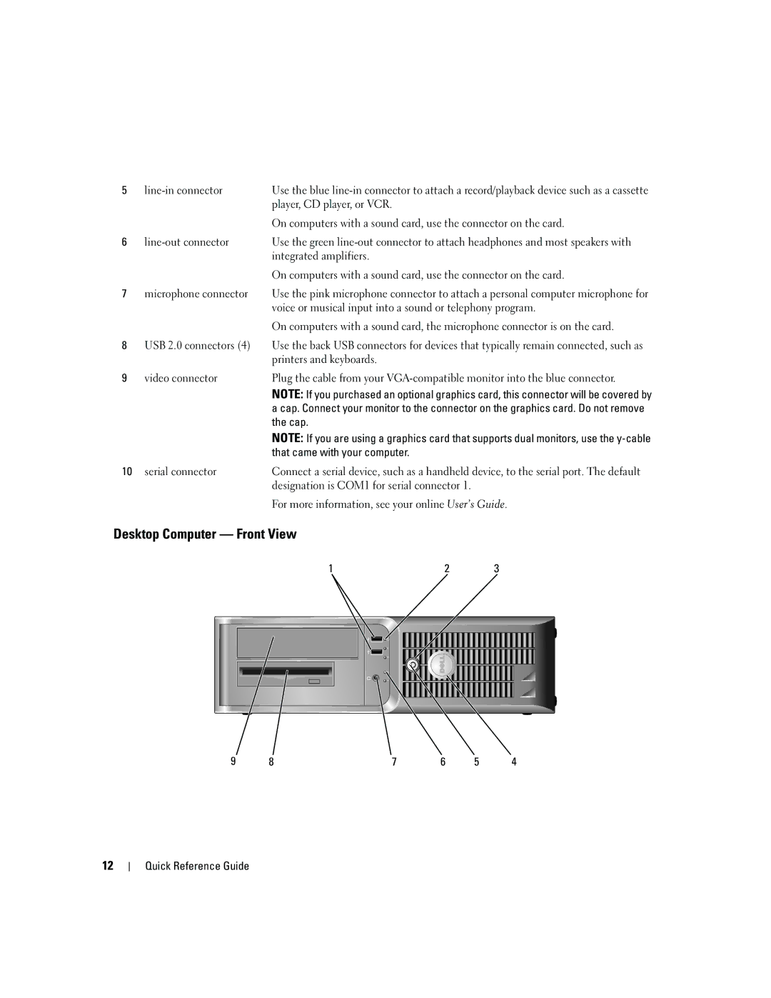 Dell 210L manual Desktop Computer Front View 