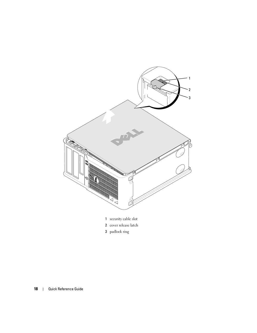 Dell 210L manual Security cable slot Cover release latch Padlock ring 