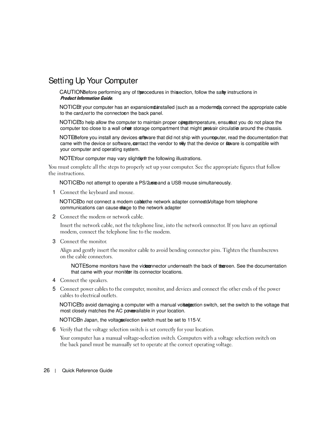 Dell 210L manual Setting Up Your Computer 