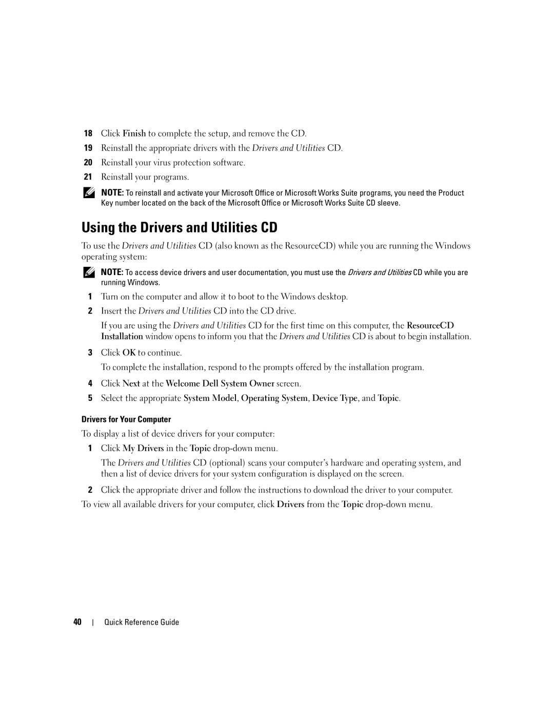 Dell 210L manual Using the Drivers and Utilities CD 