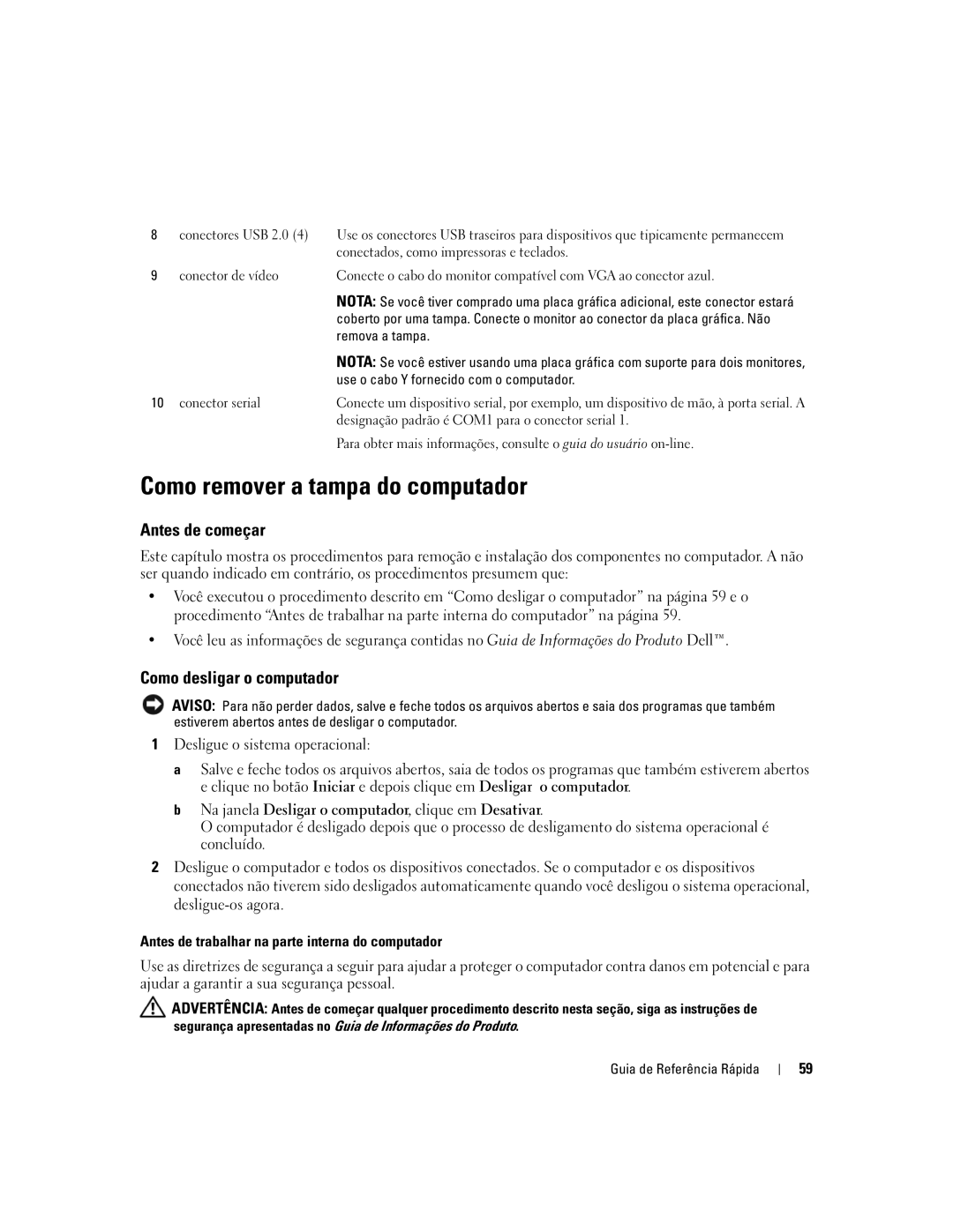 Dell 210L manual Como remover a tampa do computador, Antes de começar, Como desligar o computador 