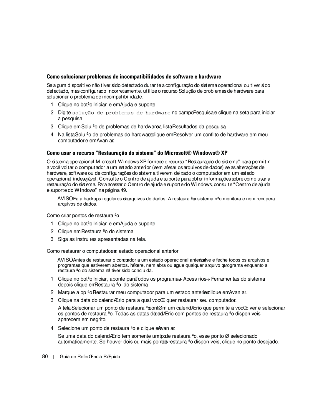 Dell 210L manual Como restaurar o computador a um estado operacional anterior 