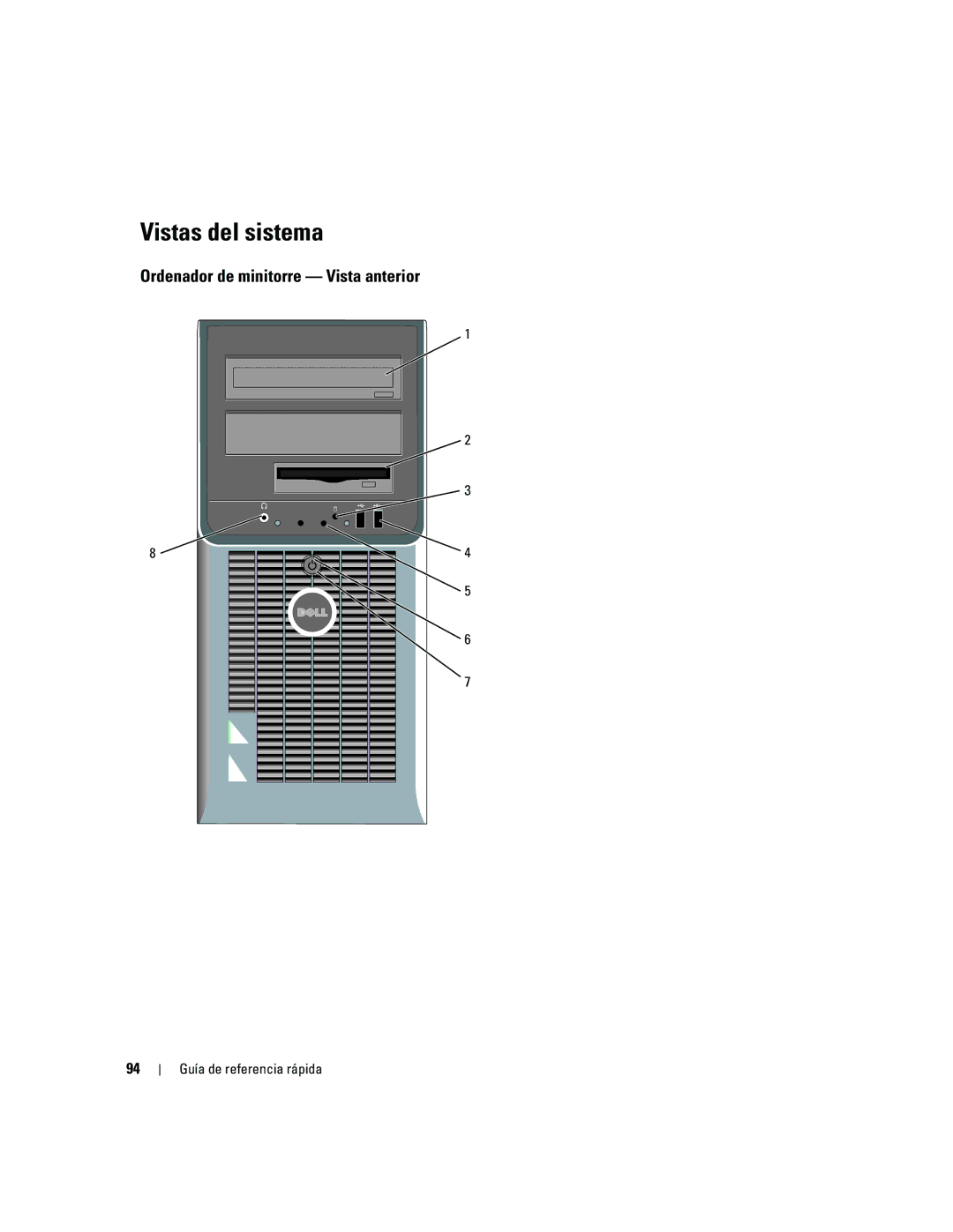 Dell 210L manual Vistas del sistema, Ordenador de minitorre Vista anterior 